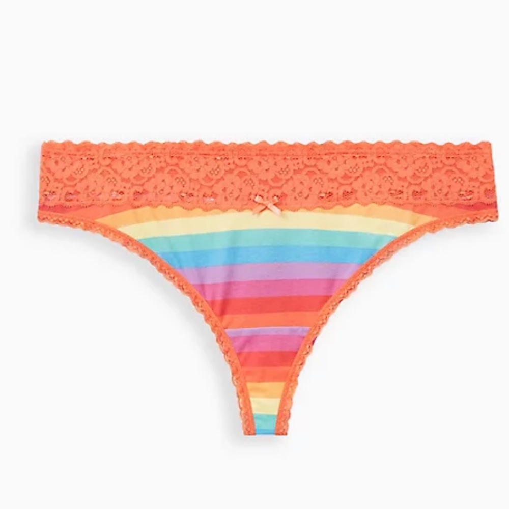 New Torrid Celebrate Love Wide Lace Cotton Rainbow Stripes Thong